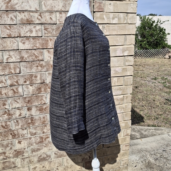 Eileen Fisher Coastline Organic Linen Button-Up Grey Tunic Top Women Size Medium - Picture 10 of 16